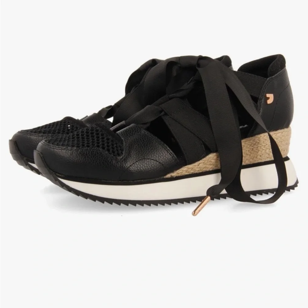 Gioseppo Black Sport Wedge Sneakers with Ribbon Straps Sizes 7.5 & 9.5